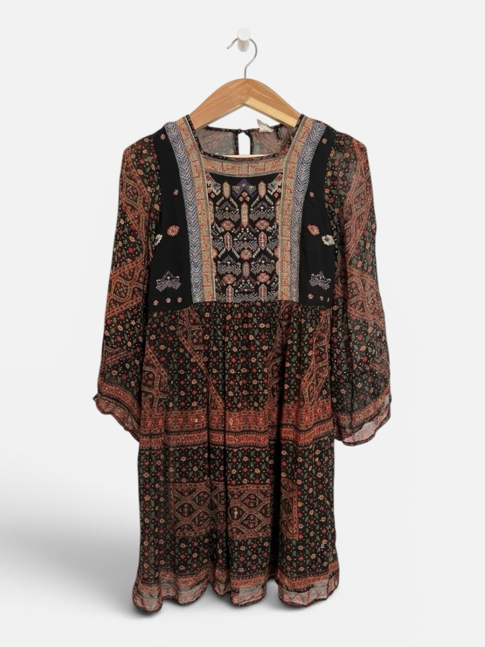Anthropologie Akemi + Kin Munro Embroidered Beaded Boho Chiffon Dress Xsmall - Picture 2 of 8